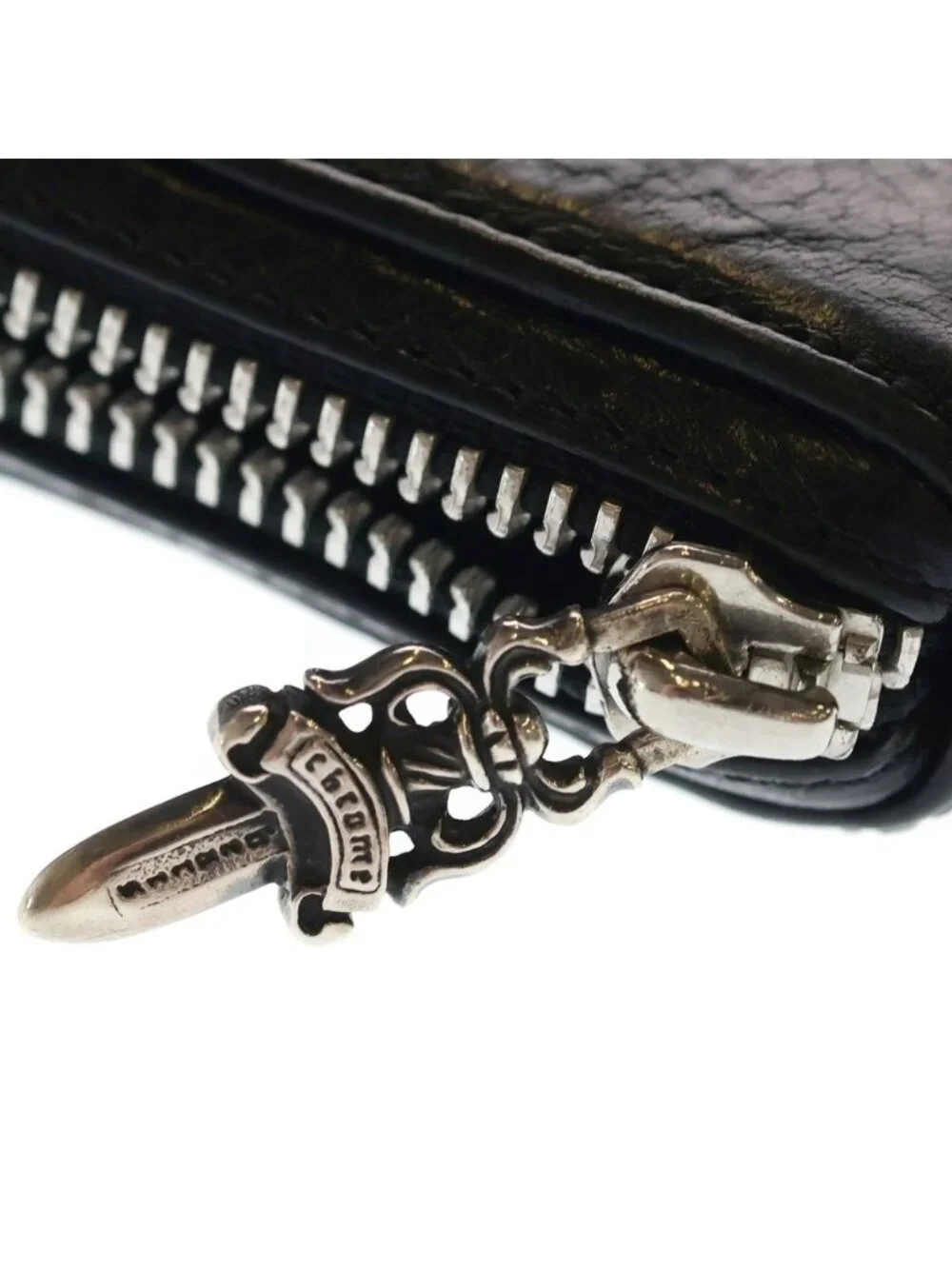Chrome Hearts Rec Zip Plane Round Zip Leather Wallet Black